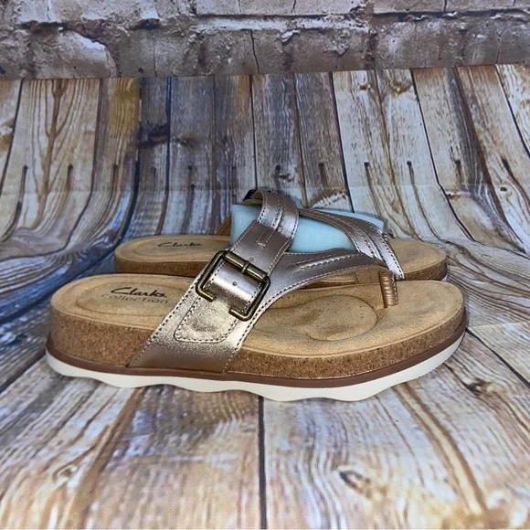 Clarks Brynn Madi Sandal in Leather Rose Gold Size 6.5W NWT - Picture 3 of 8